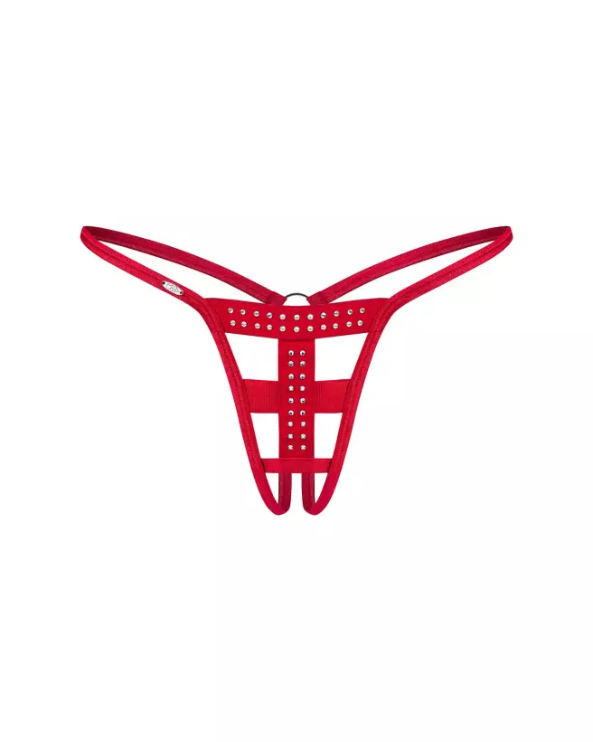 Shiny obsession string ouvert Obsessive lingerie sexy femme satinée cristaux scintillants extensible-8