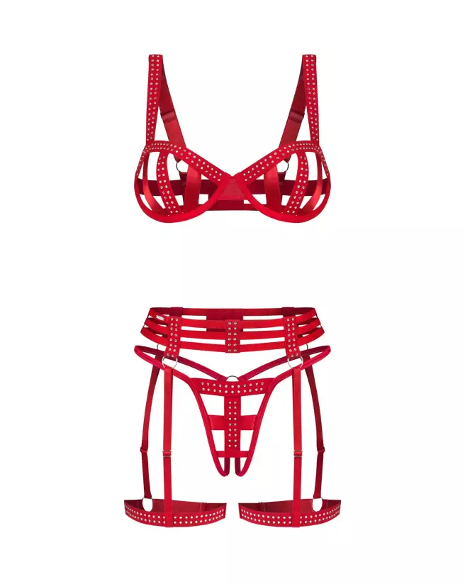 ensemble lingerie sexy Obsessive Shiny Obsession 3 pièces femme soutien-gorge à armatures string ouvert porte-jarretelle-9