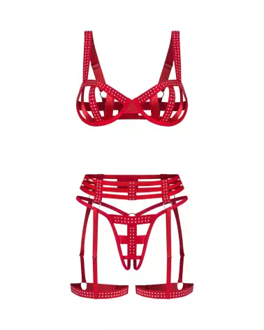 ensemble lingerie sexy Obsessive Shiny Obsession 3 pièces femme soutien-gorge à armatures string ouvert porte-jarretelle-9