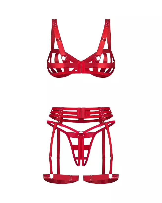 ensemble lingerie sexy Obsessive Shiny Obsession 3 pièces femme soutien-gorge à armatures string ouvert porte-jarretelle-10
