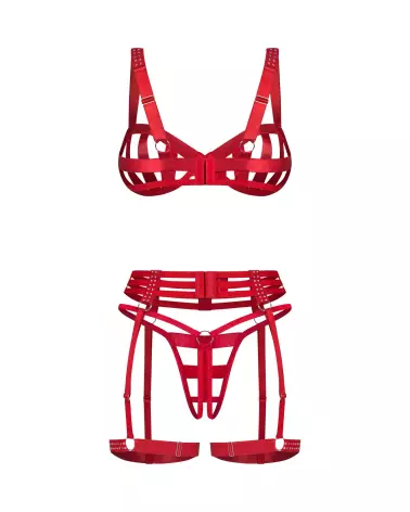 ensemble lingerie sexy Obsessive Shiny Obsession 3 pièces femme soutien-gorge à armatures string ouvert porte-jarretelle-10