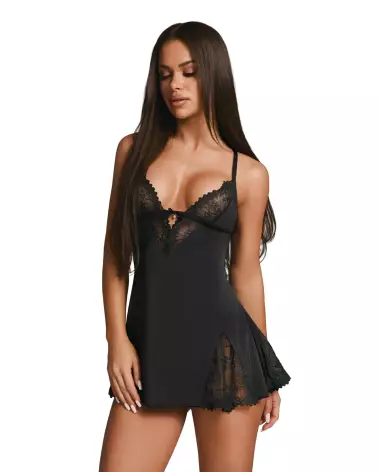 babydoll dentelle noire scintillante Obsessive avec string assorti lingerie sexy femme élégante confort glamour-1