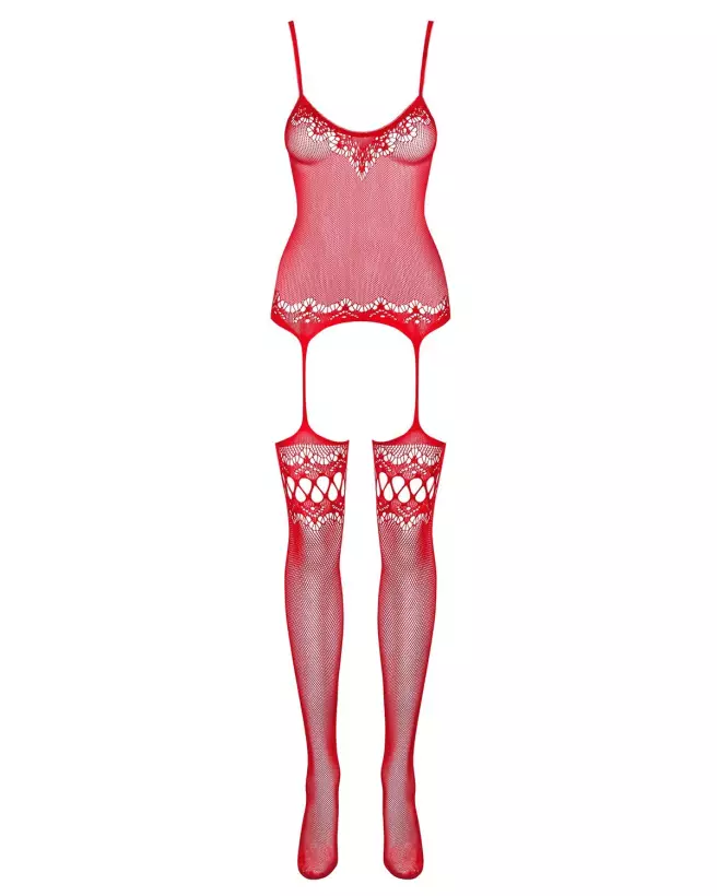 F214 Bodystocking rouge Obsessive en maille séduisante-5
