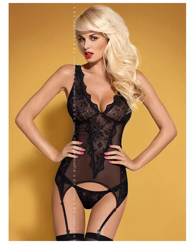 Guêpière Emperita noire Obsessive avec corset et serre-taille élégants-3