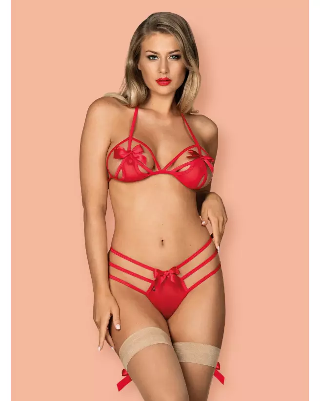 Ensemble lingerie rouge Obsessive Giftella 2 pièces élégant-3