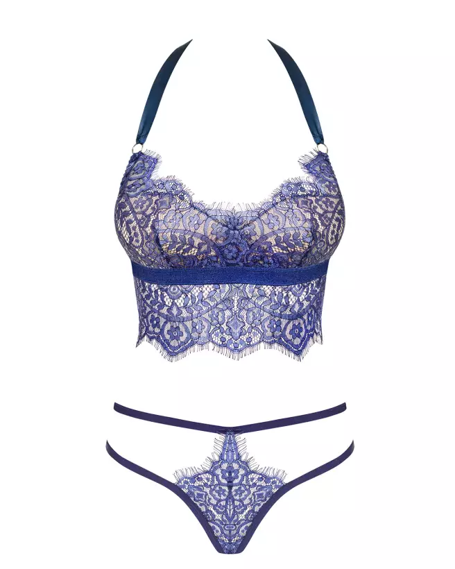 Photo de l'ensemble Flowlace 2 pièces bleu par Obsessive, lingerie élégante et confortable-5