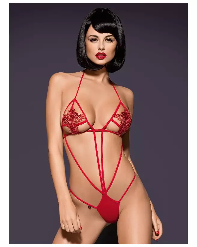 Luiza Body Rouge en dentelle par Obsessive pour une apparence séduisante et élégante-2