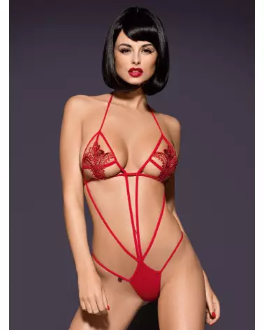 Luiza Body Rouge en dentelle par Obsessive pour une apparence séduisante et élégante-2