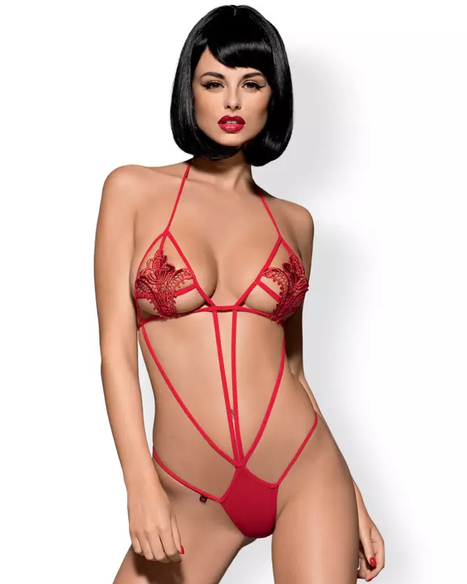 Luiza Body Rouge en dentelle par Obsessive pour une apparence séduisante et élégante-1