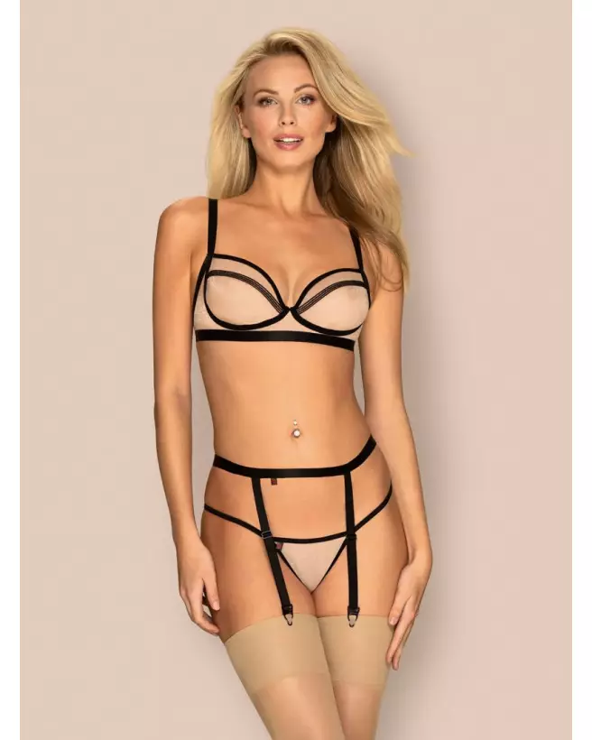 Ensemble Nudelia 3 pcs Nude par Obsessive, Lingerie Élégante et Sensuelle-3