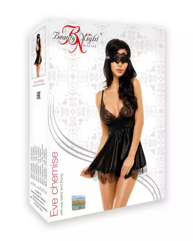 Image du Babydoll Eve noir avec masque par Beauty Night, lingerie élégante et sensuelle-7