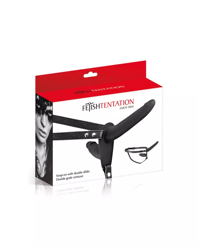 Image du Double Strap-On Black par Fetish Tentation, gode ceinture pour couples-2