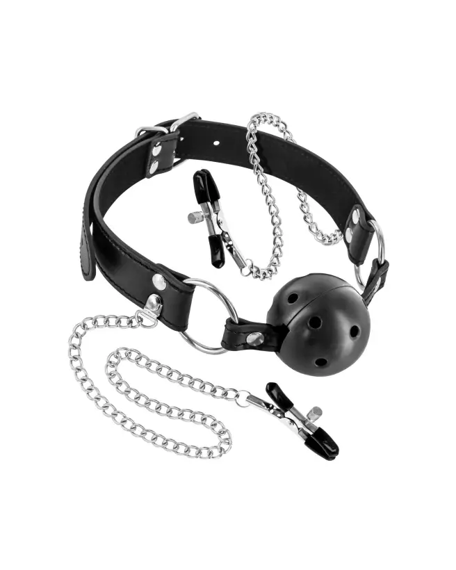 Set Baillon Boule et Pinces à Seins Fetish Tentation pour jeux BDSM-1