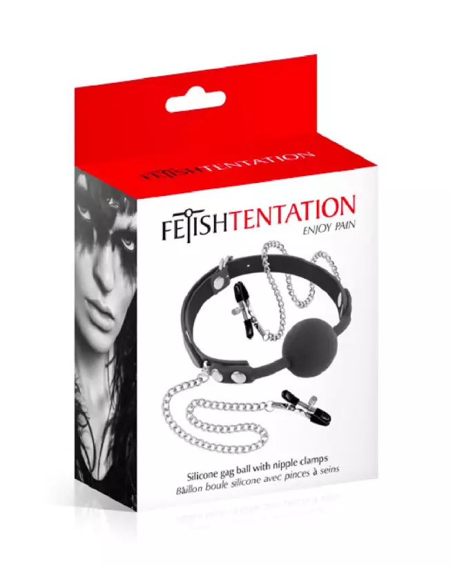 Baillon avec Pinces à Tétons Black de Fetish Tentation pour jeux BDSM-2
