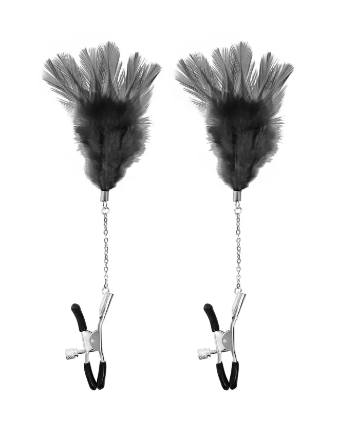 Set Sweet Caress Pinces à Seins avec Plumes Noires-1