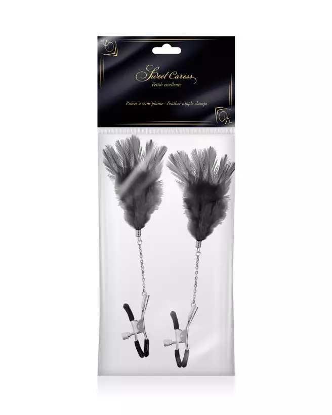 Set Sweet Caress Pinces à Seins avec Plumes Noires-2