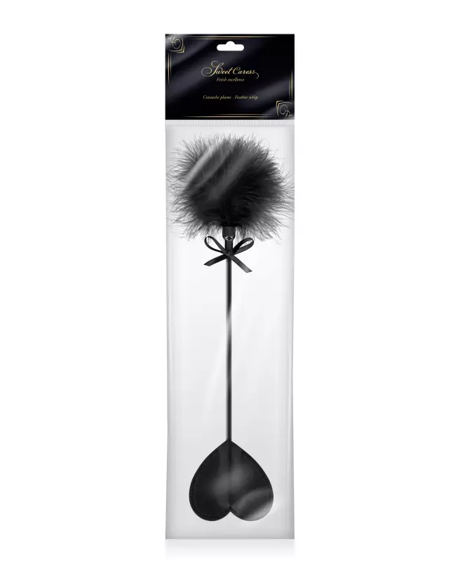 Cravache à Plumeau Black de Sweet Caress pour jeux érotiques BDSM-2