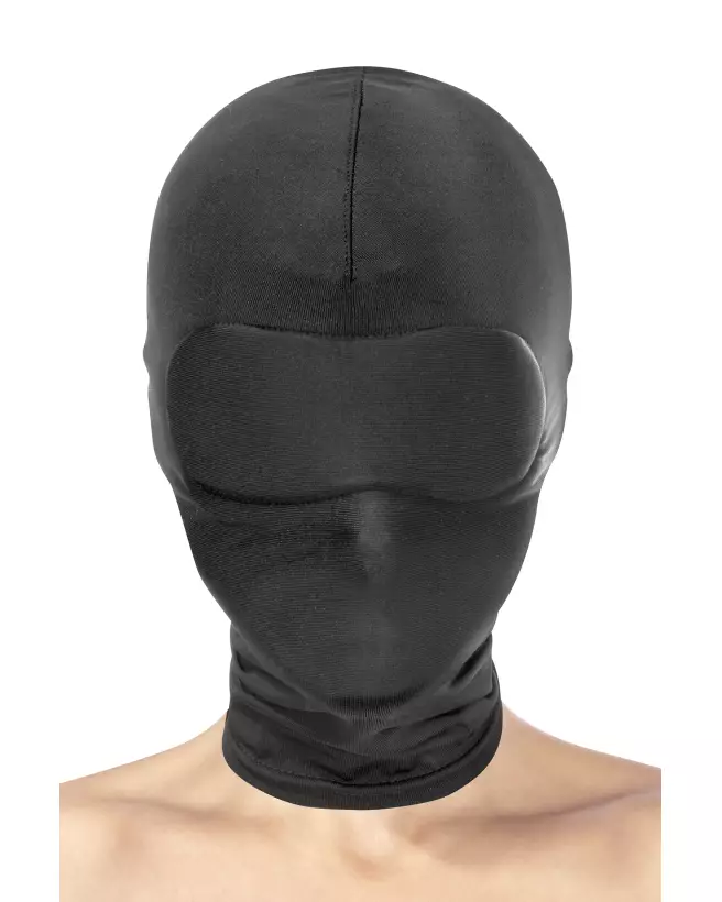 Cagoule fetish noire en cuir de Fetish Tentation pour jeux BDSM-1