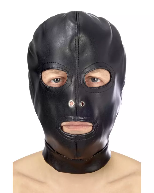 Cagoule Fetish Tentation en PU avec ouvertures pour yeux et bouche-1