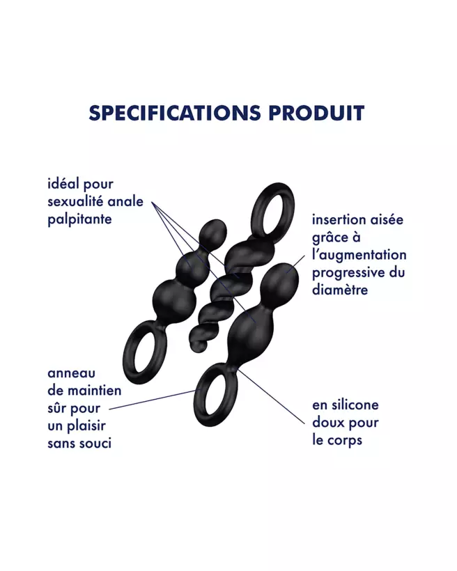 Set de 3 Plugs Anaux Satisfyer Noirs - Kit Stimulateurs Anal de Qualité-3