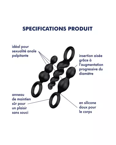Set de 3 Plugs Anaux Satisfyer Noirs - Kit Stimulateurs Anal de Qualité-3