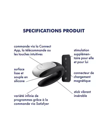 Image du Satisfyer Double Fun Noir, sextoy pour couples avec contrôle via application-4