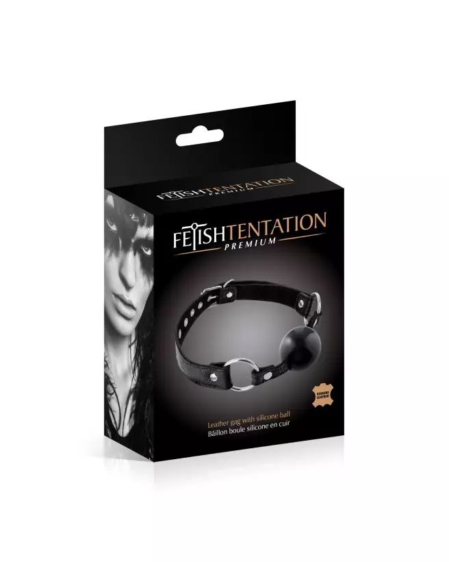Baillon Boule Ajustable en Cuir Bovin de FETISH PREMIUM pour Jeux de Soumission-2