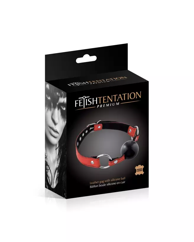 Baillon boule rouge en cuir Fetish Premium pour BDSM-2