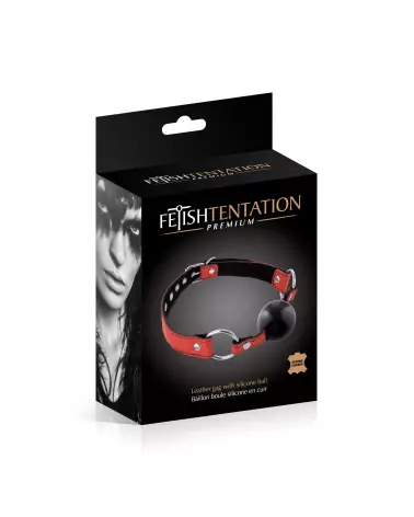 Baillon boule rouge en cuir Fetish Premium pour BDSM-2