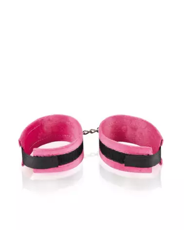 Menottes poignets rose et noir de LEATHER SM, accessoire de jeux sécurisé et élégant-2