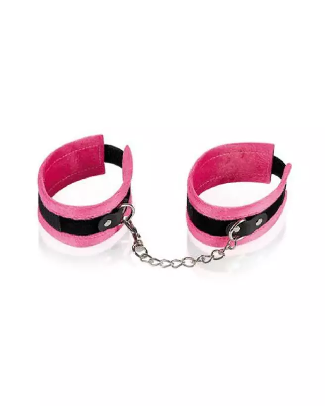 Image des Menottes Chevilles Rose et Noir Leather SM pour bondage-1