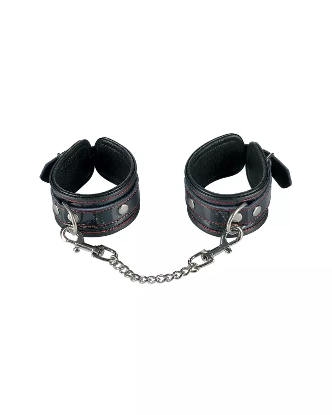 Menottes en cuir bovin noir Fetish Premium pour bondage-3