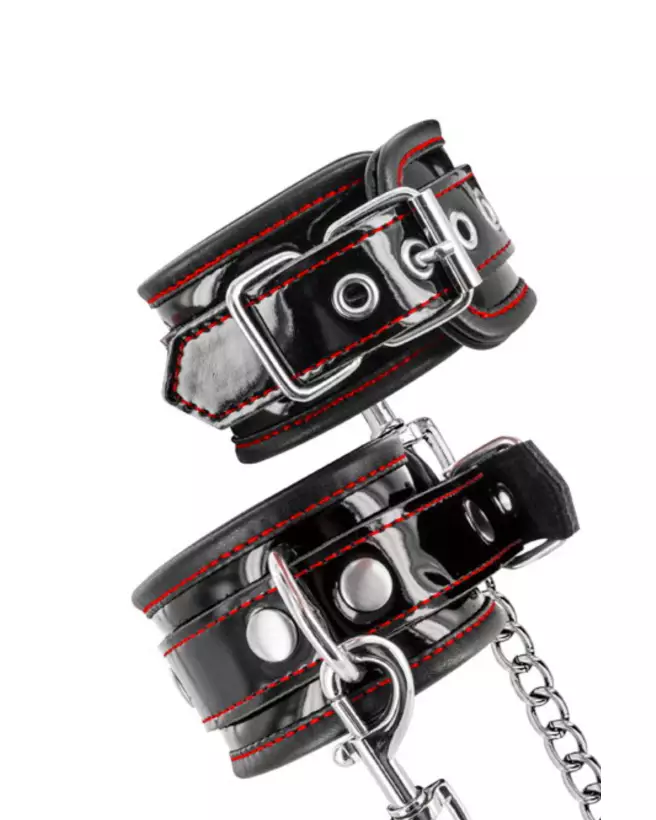 Menottes en cuir bovin noir Fetish Premium pour bondage-4