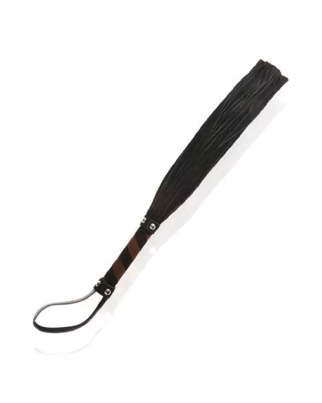 Image du martinet en cuir bovin noir et marron LEATHER SM, accessoire BDSM de qualité-1