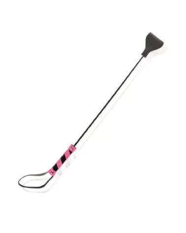 Cravache en cuir bovin noir et fuchsia de LEATHER SM pour équitation et dressage-1