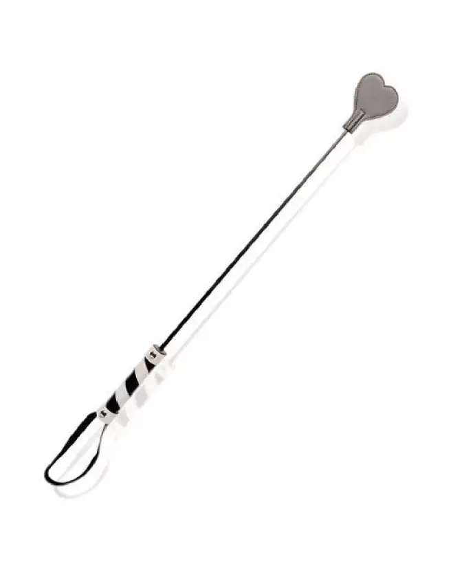 Cravache en cuir noir et blanc LEATHER SM pour équitation et dressage-1