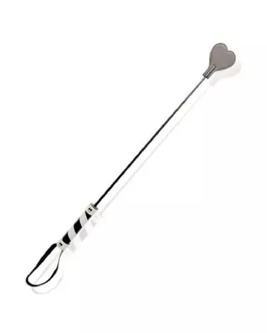 Cravache en cuir noir et blanc LEATHER SM pour équitation et dressage-1