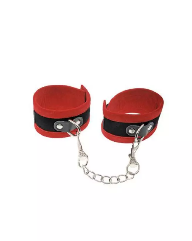 Image des Menottes Poignets Rouge LEATHER SM, accessoires BDSM sécurisés et confortables-1