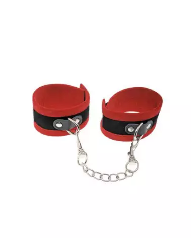 Image des Menottes Poignets Rouge LEATHER SM, accessoires BDSM sécurisés et confortables-1