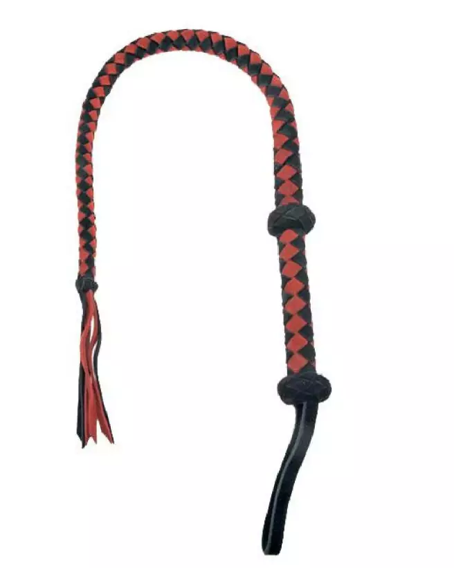 Fouet en cuir bovin rouge et noir LEATHER SM-1