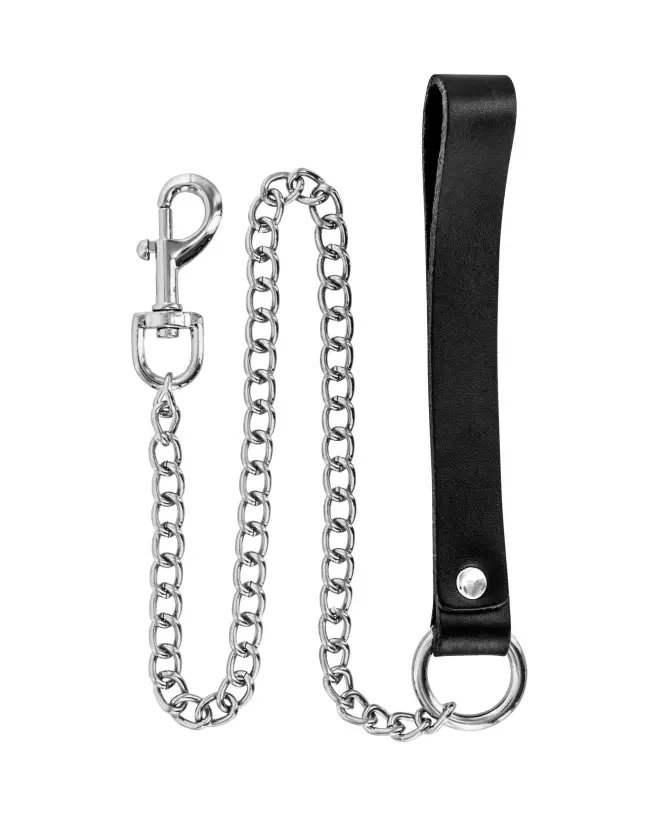 Laisse métal et poignet cuir bovin 72cm de Fetish Premium pour chiens-1