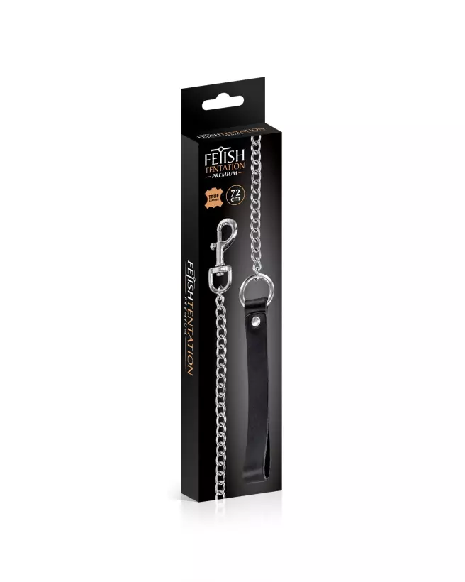 Laisse métal et poignet cuir bovin 72cm de Fetish Premium pour chiens-2