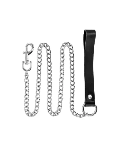 Laisse en métal avec poignée en cuir bovin Fetish Premium 115cm-1
