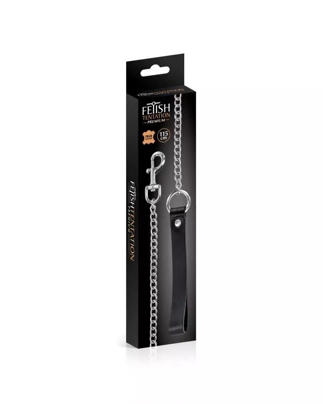 Laisse en métal avec poignée en cuir bovin Fetish Premium 115cm-2