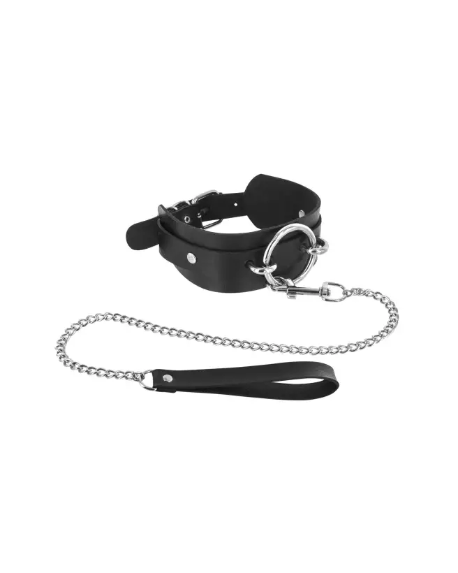 Choker O-Ring Fetish Tentation en cuir noir style BDSM-1