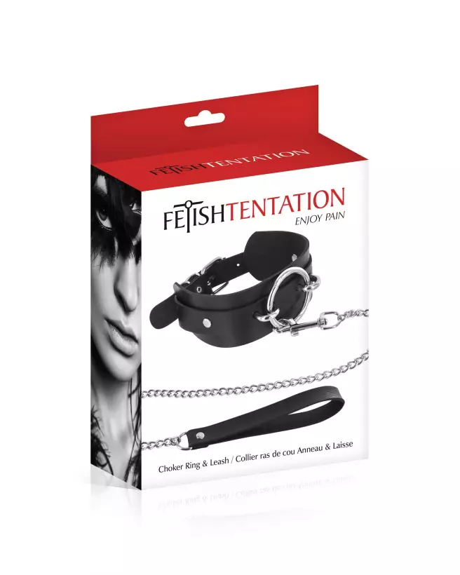 Choker O-Ring Fetish Tentation en cuir noir style BDSM-2