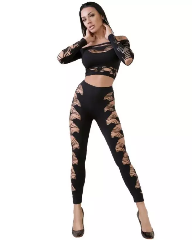 Top et Legging noir CR4436 Chilirose, confort et style, ensemble de sport et quotidien, taille unique adaptée-1