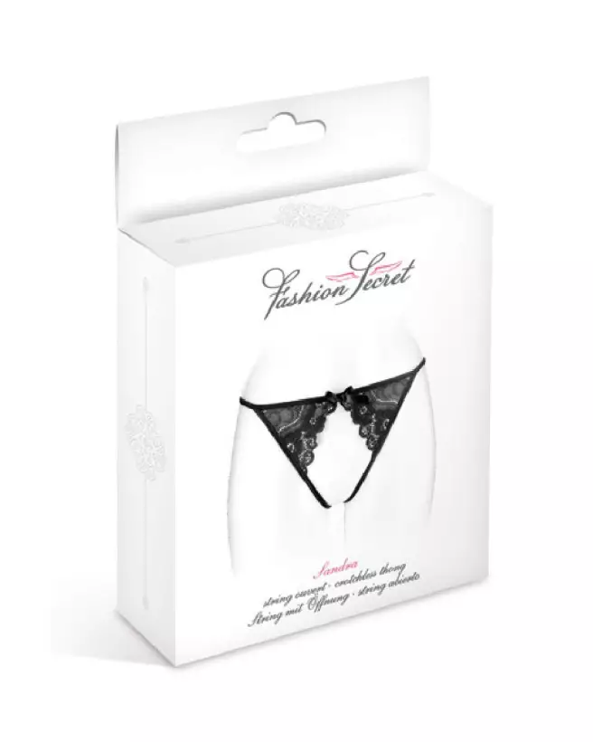 String Ouvert Sandra Noir Fashion Secret en taille unique, lingerie sexy et élégante-2