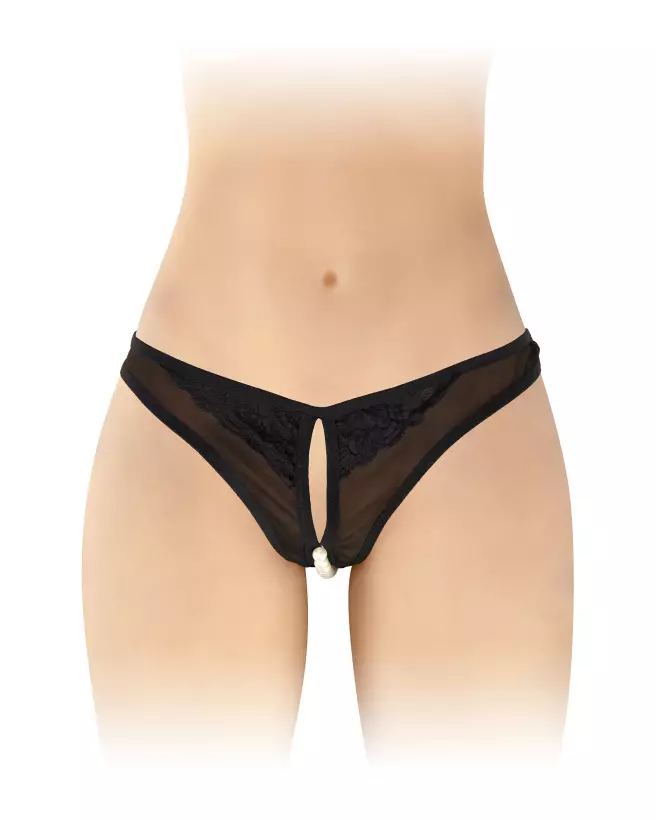 String ouvert Sophie noir avec perles Fashion Secret, lingerie sensuelle et élégante-1