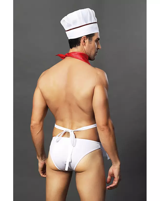 Image de déguisement de cuisinier complet PARIS HOLLYWOOD pour homme, en blanc, incluant toque et tablier-2
